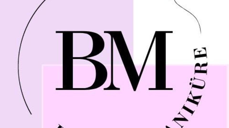 A stylish logo for a beauty studio. It combines the lettering "BM" with the words "Beauty Manicure" and a pair of scissors.