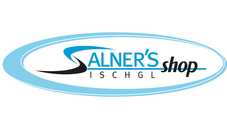 A modern logo of Salner's Shop, presented in stylish blue and black colors. It is associated with the location Ischgl.