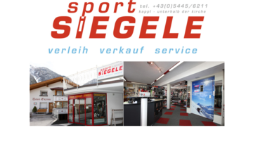 A sports store named "Sport Siegele". It offers rental, sale, and service for sporting goods.