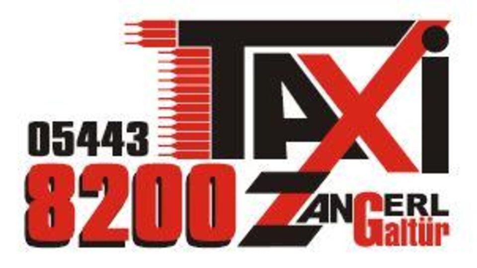 A taxi logo with the name "Zangerl" and the phone number 05443 8200 from Galtür. It is designed in a modern, eye-catching style.
