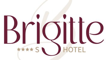 Das Logo des Brigitte Hotels zeigt den Namen in eleganter Schrift. Es ist mit vier Sternen als Symbol für Qualität versehen.