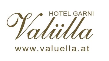 Ein elegantes Logo des Hotels Garni Valiülla. Die Website www.valiella.at ist ebenfalls angegeben.